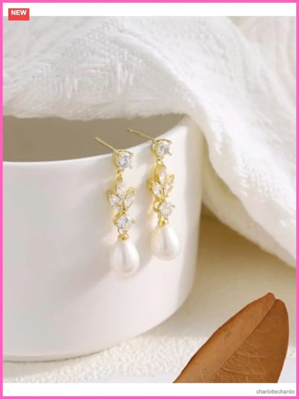 14k Gold Plated Pearl Drop Earrings with Cubic Zirconia, Hypoallergenic Wedding